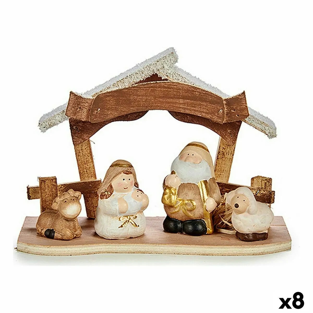 Presepe di Natale Bianco Marrone Dorato Legno Ceramica 8,5 x 15,5 x 21,5 cm (8 Unità)