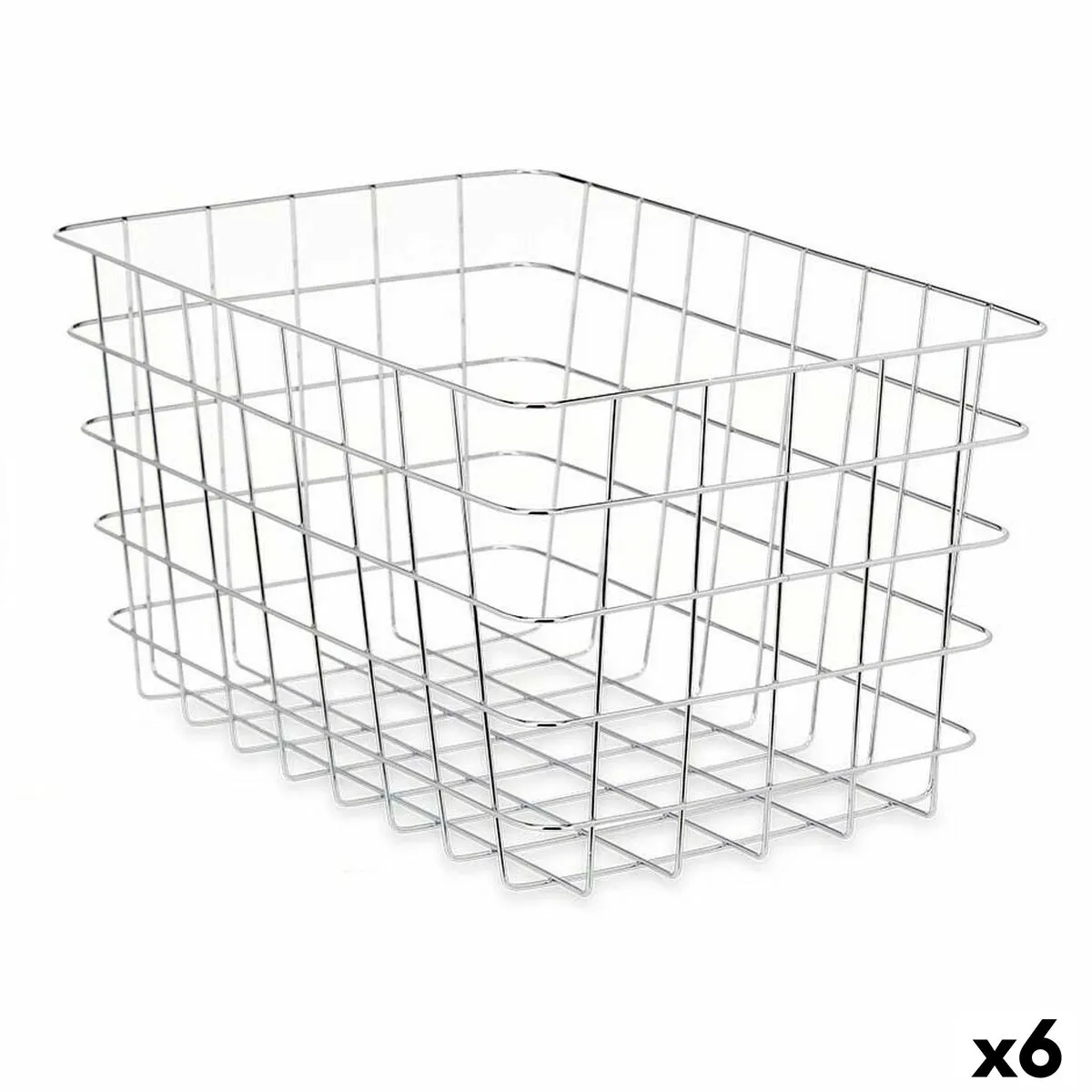 Cestino Multiuso Rettangolare Argentato Metallo 38 x 21 x 26 cm (6 Unità)