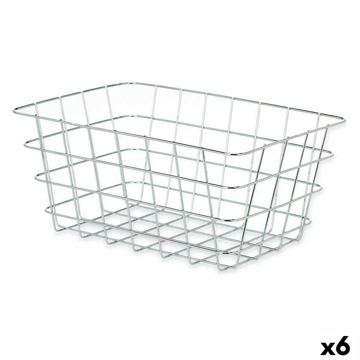 Cestino Multiuso Rettangolare Argentato Metallo 31 x 14 x 21 cm (6 Unità)