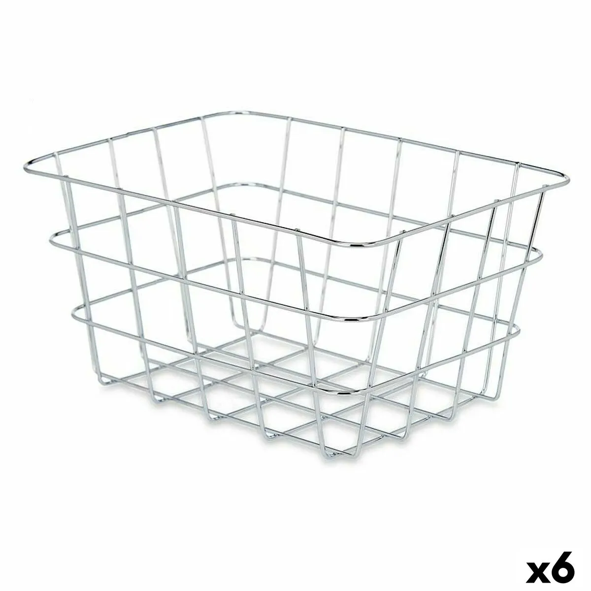 Cestino Multiuso Rettangolare Argentato Metallo 24 x 12,5 x 18,5 cm (6 Unità)