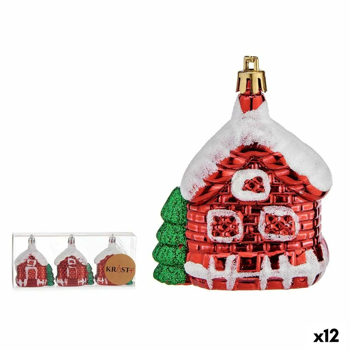 Set di Addobbi di Natale Casa 3 Pezzi Bianco Rosso Verde Dorato Plastica 3,5 x 8 x 6 cm (12 Unità)