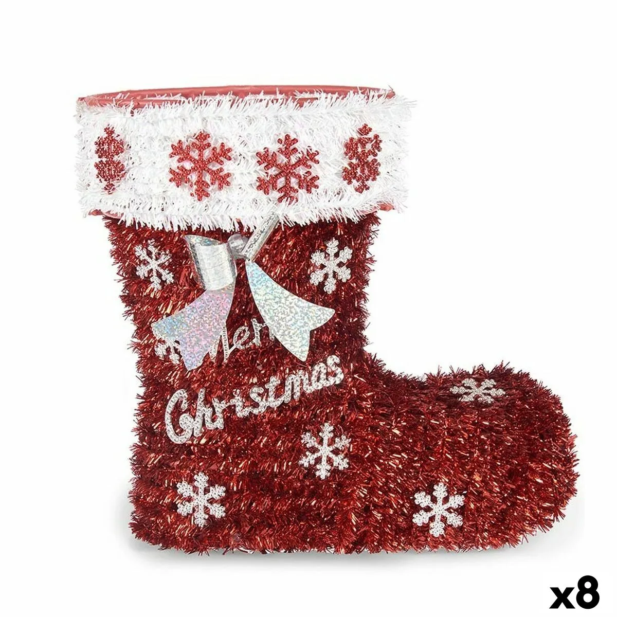 Statua Decorativa Stivale Tinsel Bianco Rosso polipropilene PET 26 x 27 x 14 cm (8 Unità)