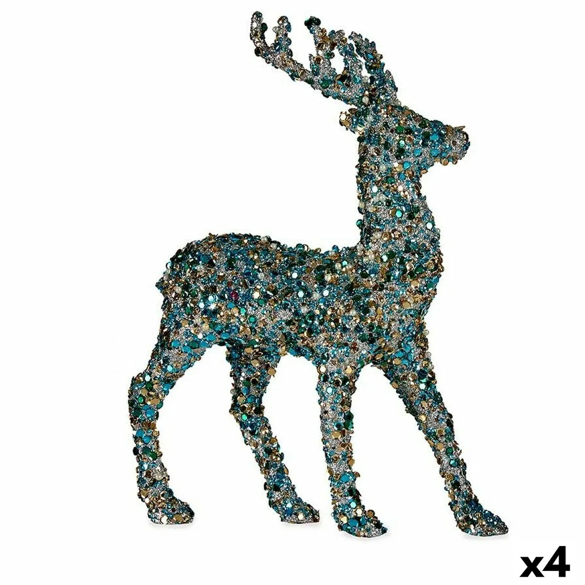 Statua Decorativa Renna di Natale Porporina Azzurro Dorato 6,5 x 31 x 20 cm (4 Unità)