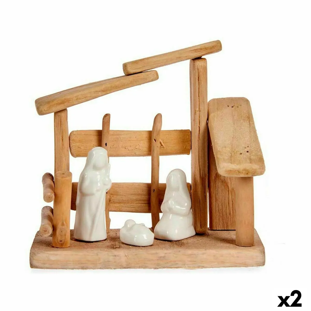 Presepe di Natale Bianco Naturale Legno Ceramica 18 x 17 x 8 cm (2 Unità)