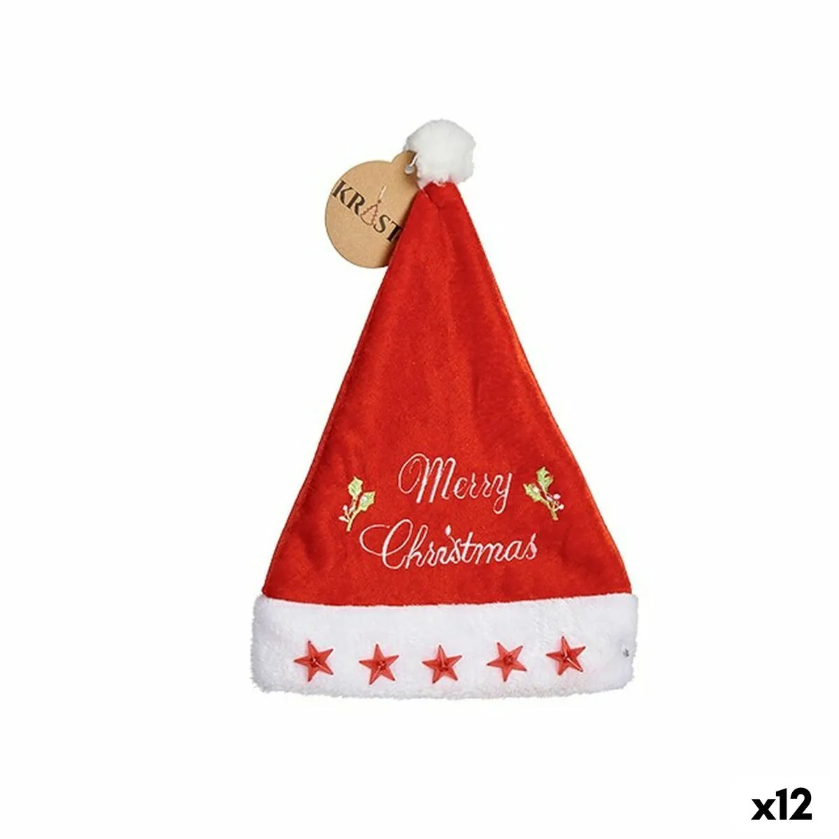 Cappello di Babbo Natale Merry Christmas Stelle Rosso 24 x 2 x 35 cm (12 Unità)