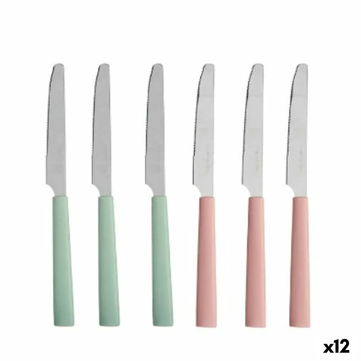 Set di Coltelli Verde Rosa Argentato Acciaio inossidabile Plastica (12 Unità)