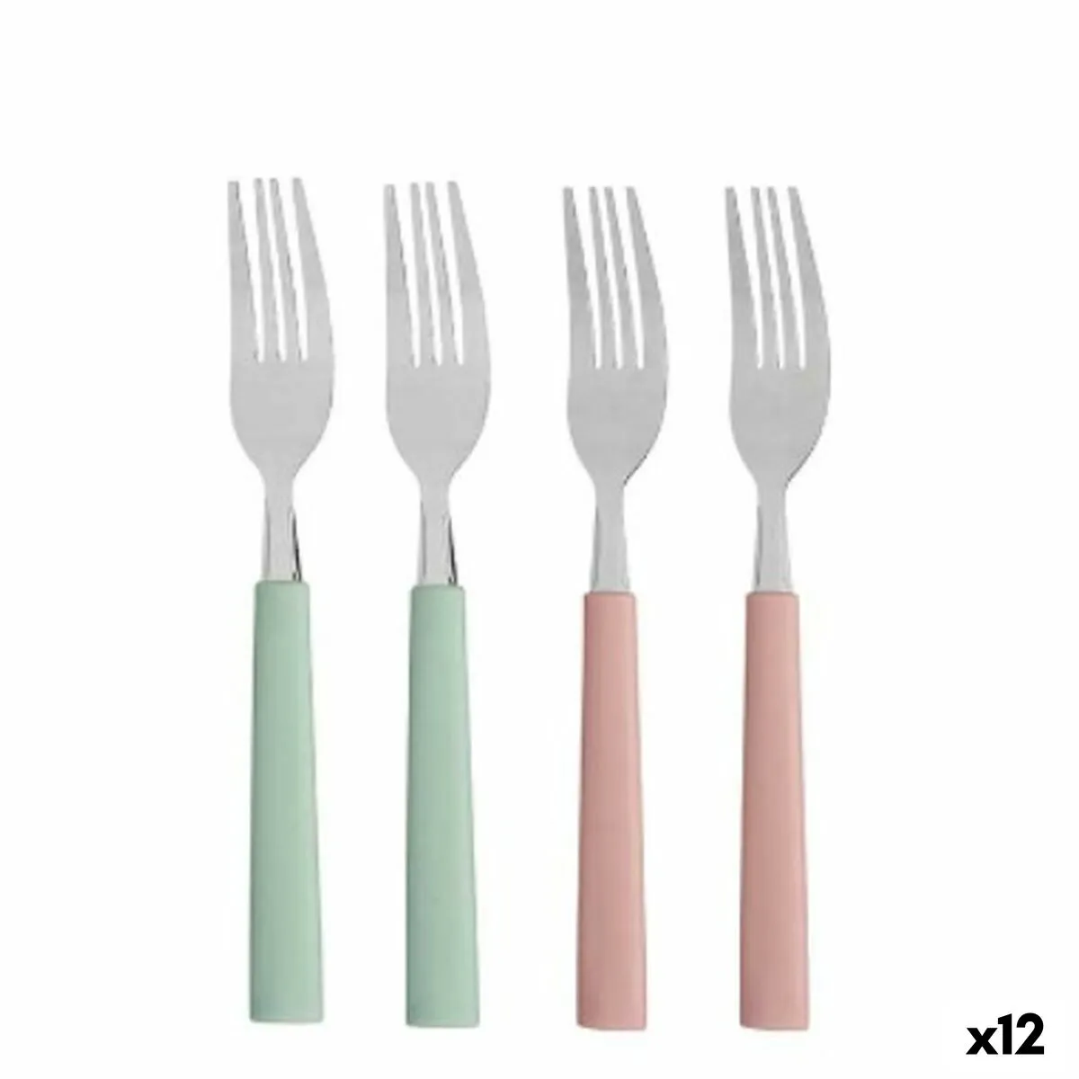 Set di Forchette Verde Rosa Argentato Acciaio inossidabile Plastica 18,7 cm (12 Unità)