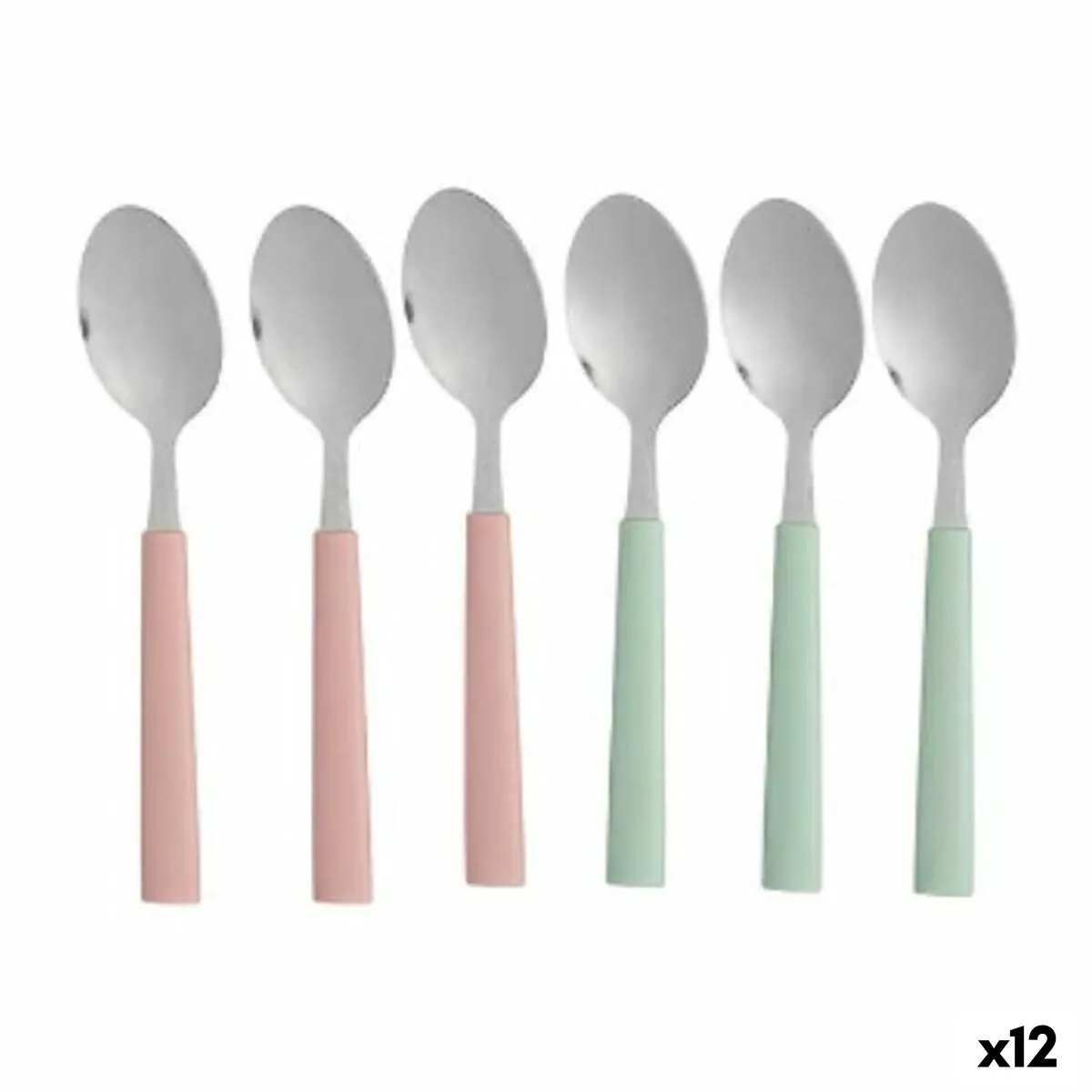 Set di Cucchiai Verde Rosa Argentato Acciaio inossidabile Plastica 18,7 cm (12 Unità)