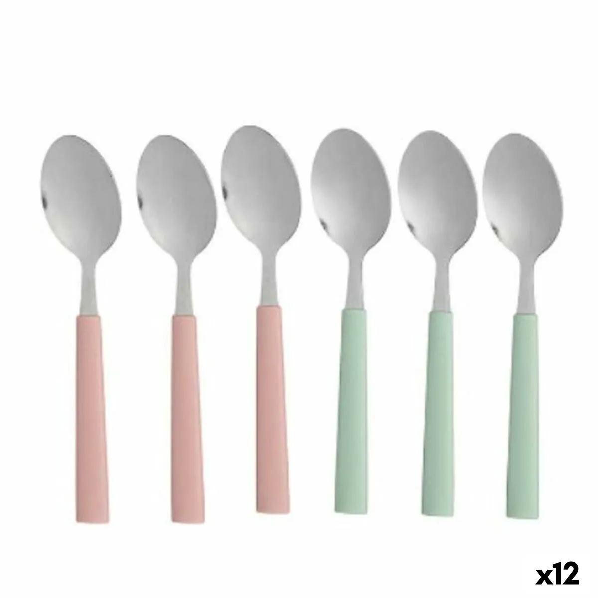 Set di Cucchiai Dolce Verde Rosa Argentato Acciaio inossidabile Plastica 15,7 cm (12 Unità)