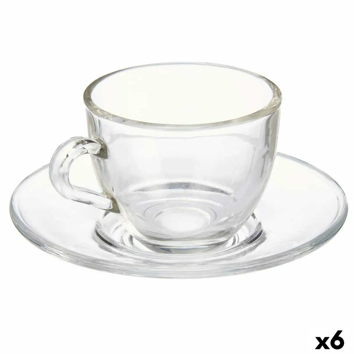 Tazza con Piatto Trasparente Vetro 85 ml (6 Unità)