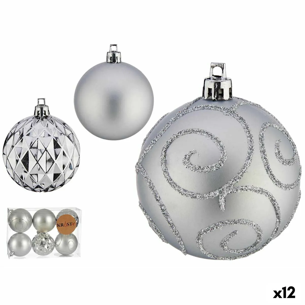 Set di palline di Natale Argentato Plastica Ø 6 cm (12 Unità)