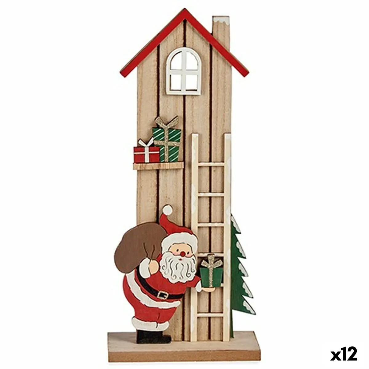 Statua Decorativa Casa Babbo Natale Marrone Rosso Verde Legno 6,5 x 30 x 13 cm (12 Unità)