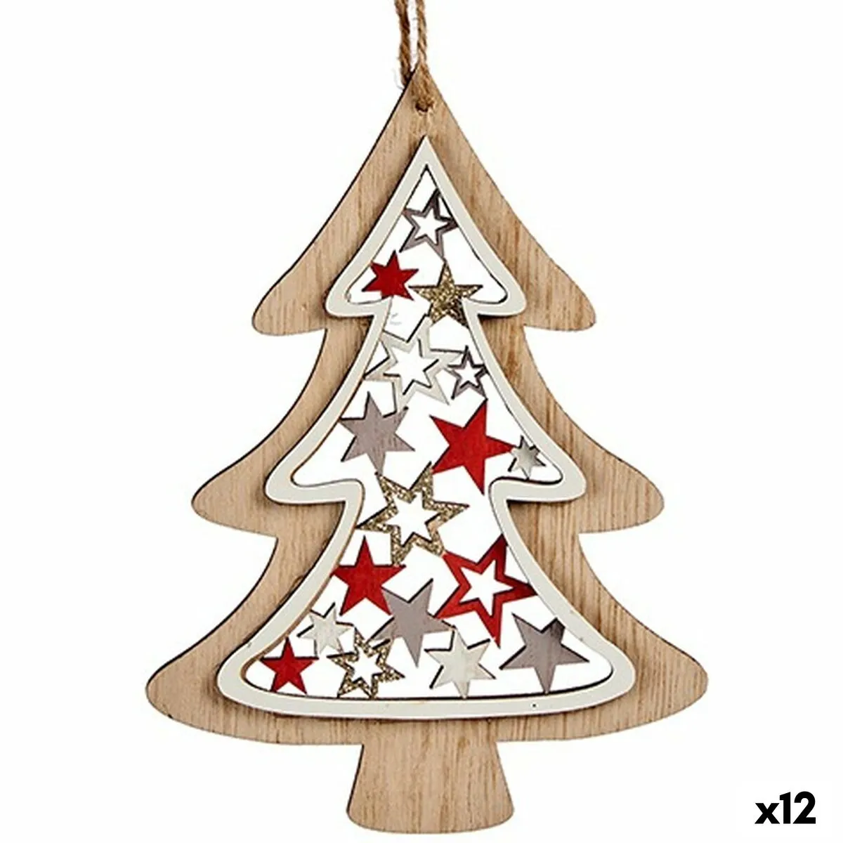 Decorazione Natalizia Albero di Natale Bianco Marrone Rosso Legno 11 x 0,5 x 25 cm (12 Unità)