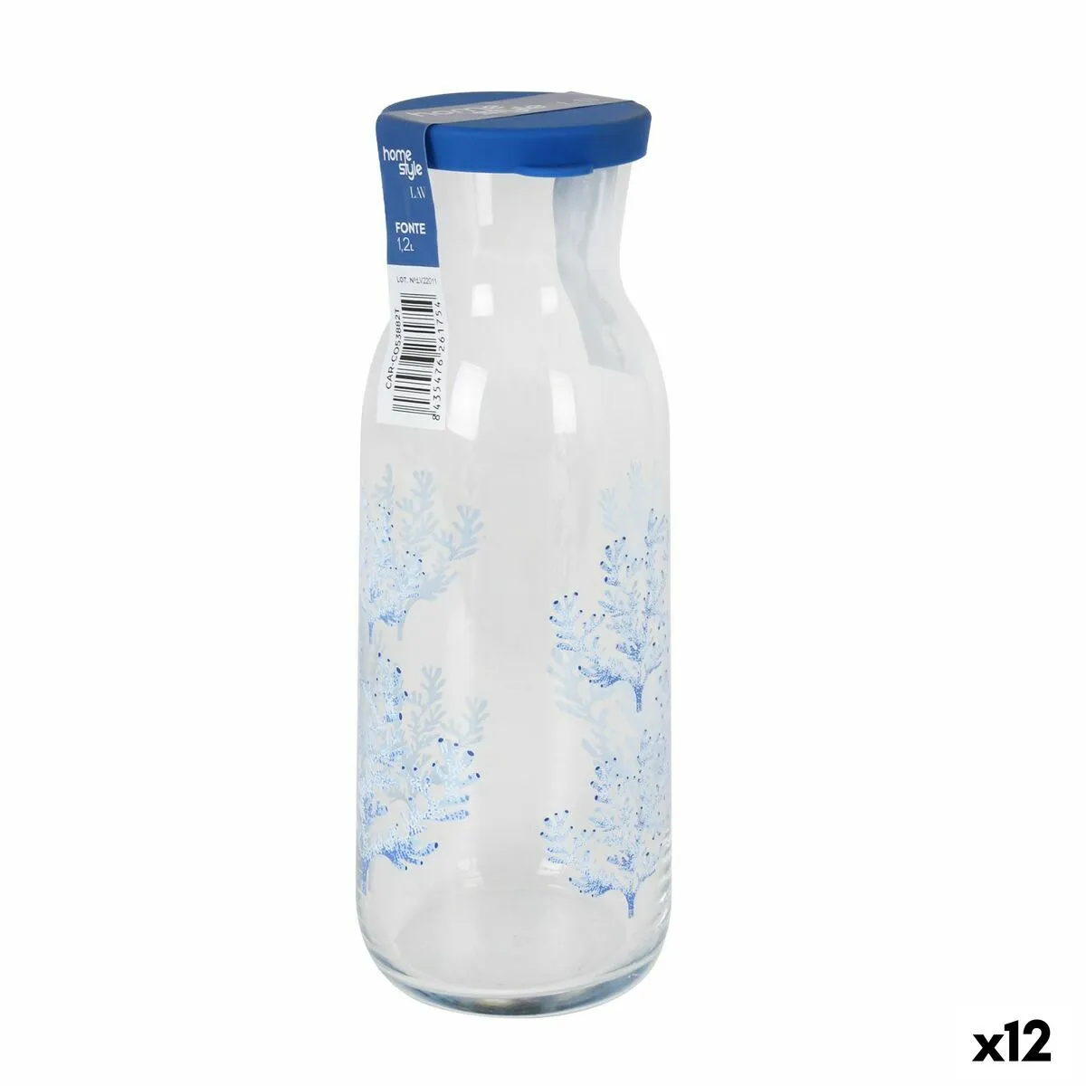 Bottiglia di Vetro Home Style Living Coral Con coperchio 1,2 L (12 Unità)