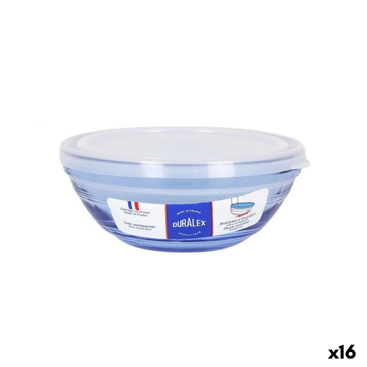 Porta Pranzo Rotondo con Coperchio Duralex   Cristallo Azzurro Ø 14 cm (16 Unità)  