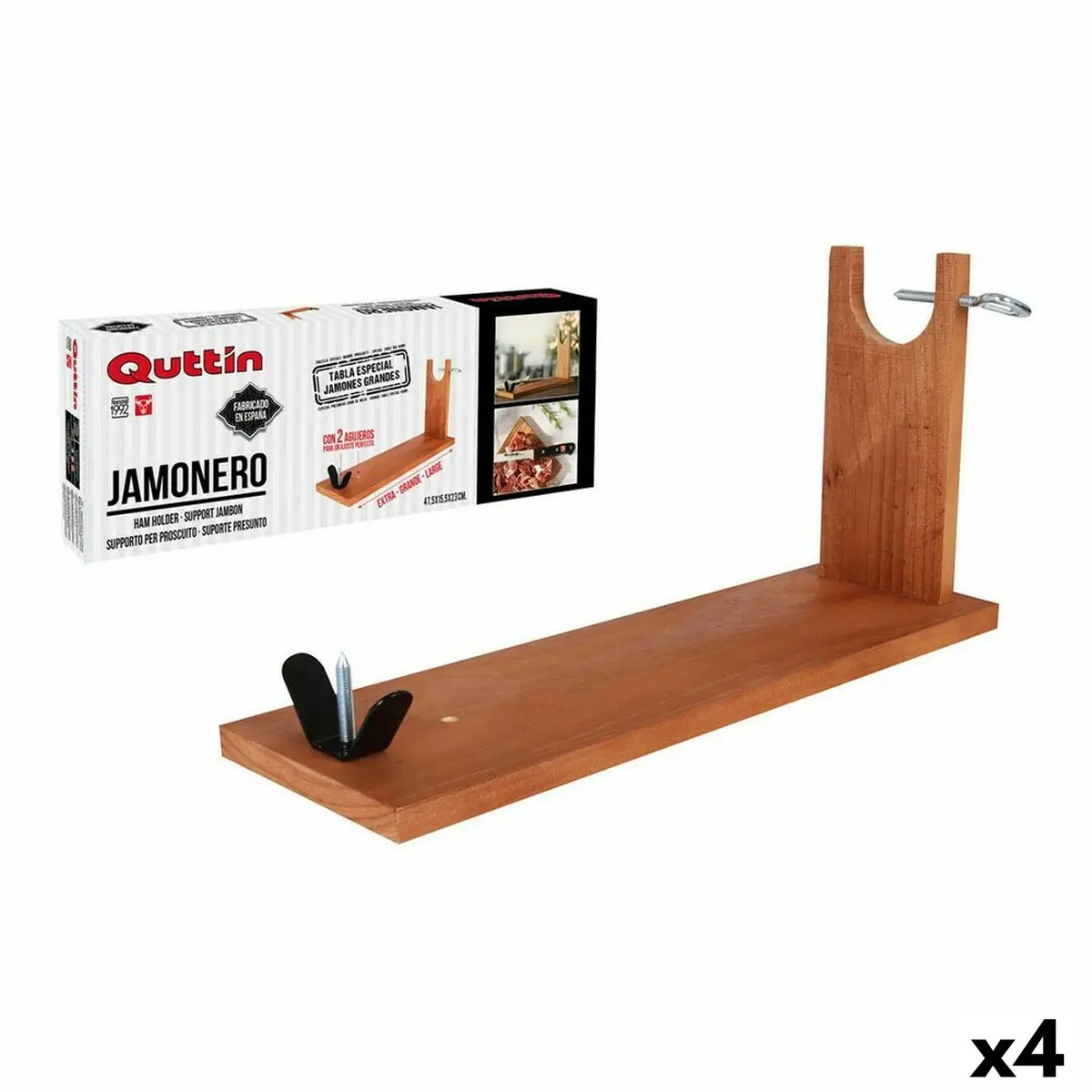 Porta Prosciutto di Legno Quttin Quttin Legno (4 Unità) (49,5 x 15,5 x 25,3 cm)