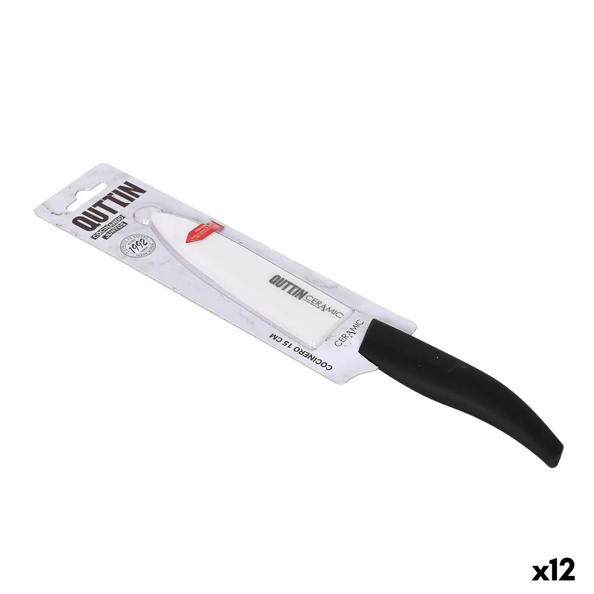 Coltello da Cucina Quttin Ceramic Bianco Nero 15 cm (12 Unità)