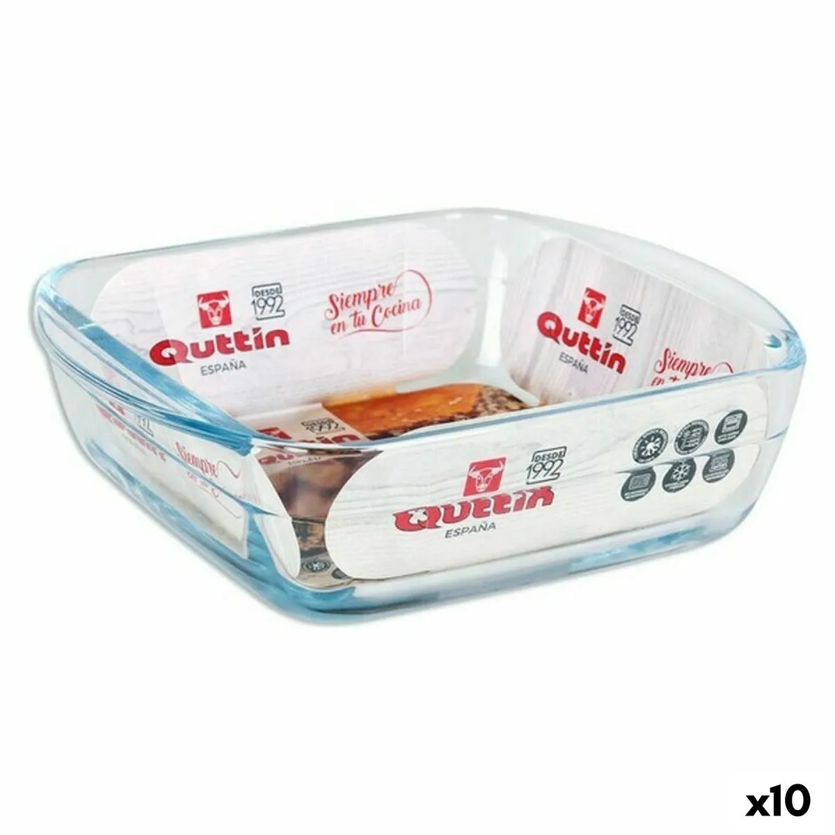 Teglia da Cucina Quttin 66603 1,1 L Vetro Quadrato 1,1 L 19,7 x 16,8 x 5,6 cm (10 Unità)