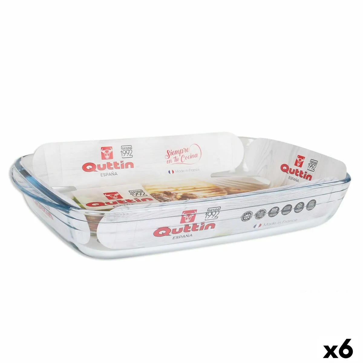 Pirofila da Forno Quttin   Trasparente 3 L Vetro Rettangolare 35,4 x 22 x 5,5 cm (6 Unità)