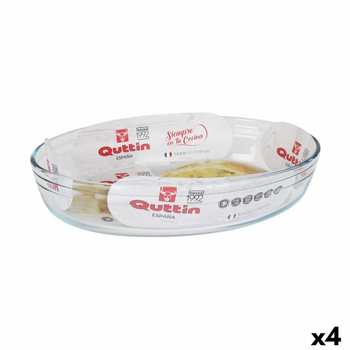 Pirofila da Forno Quttin   Trasparente 2,2 L Vetro Ovale 30,1 x 20,9 x 6,3 cm (4 Unità)