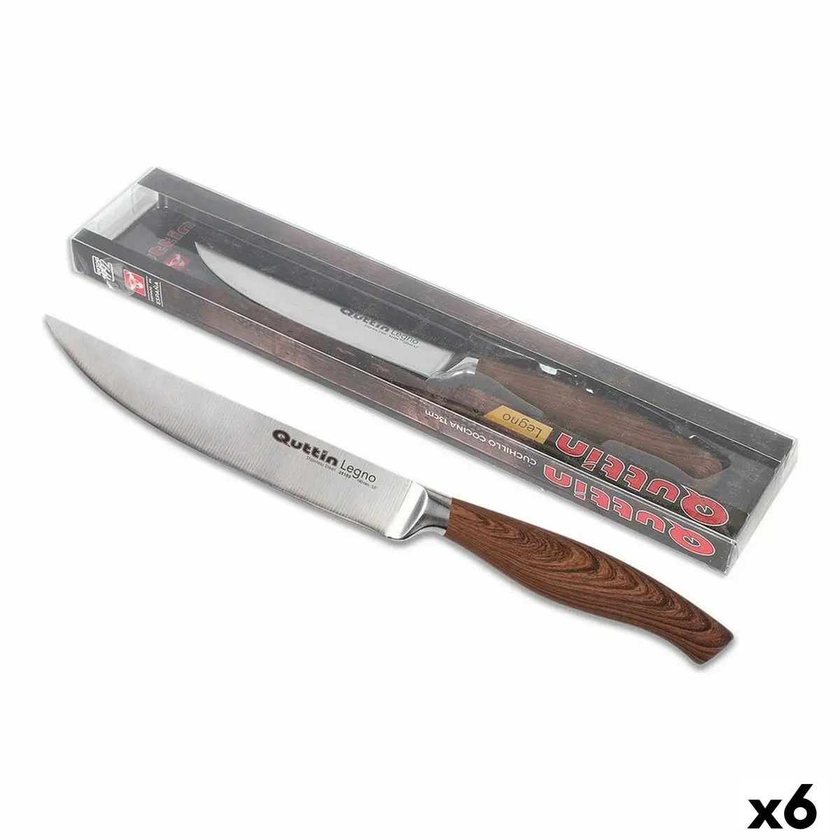 Coltello da Cucina Quttin Legno Acciaio inossidabile 13 cm 1,8 mm (6 Unità)