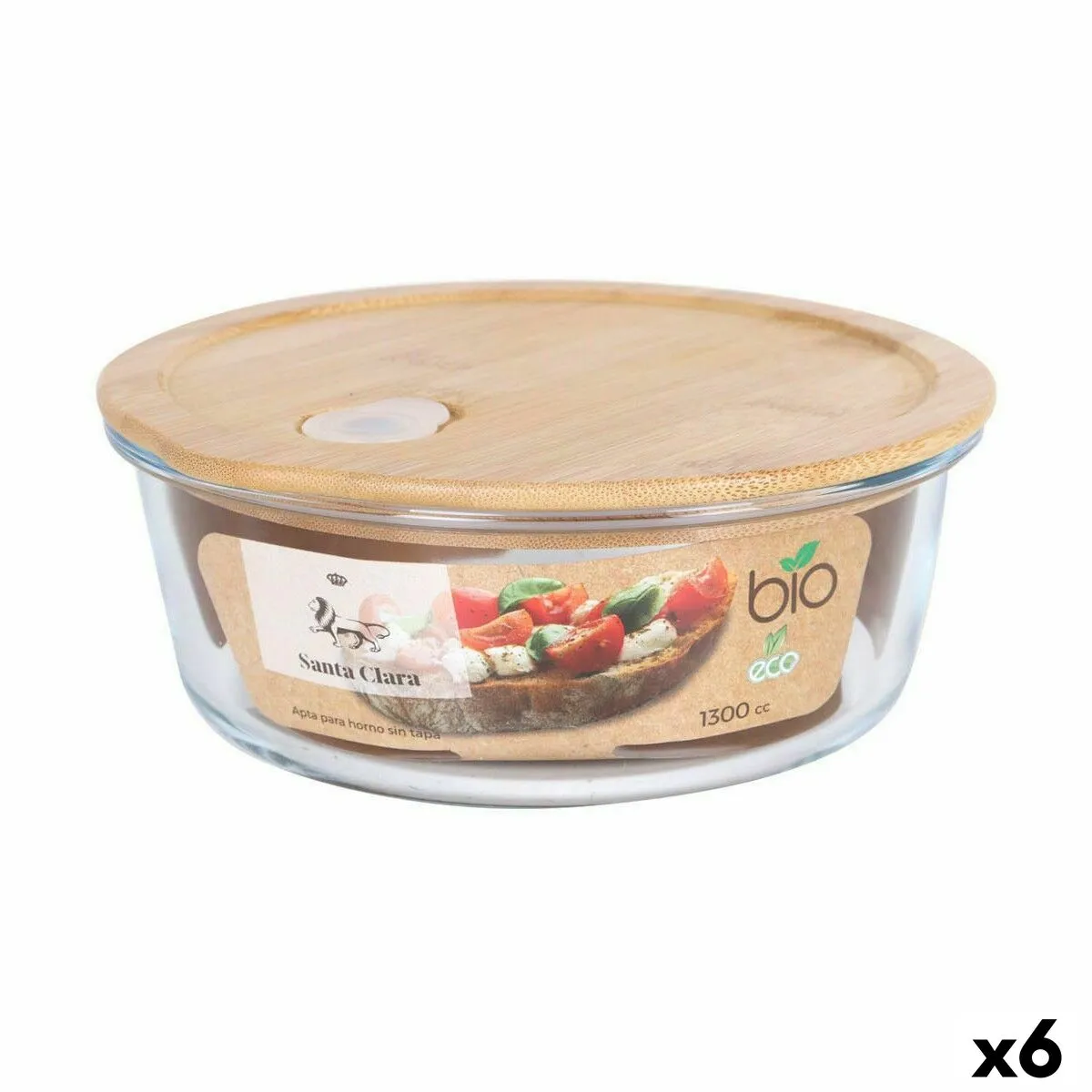 Porta Pranzo Rotondo con Coperchio Santa Clara   Bambù Vetro Borosilicato 19,5 x 7,3 cm (6 Unità)