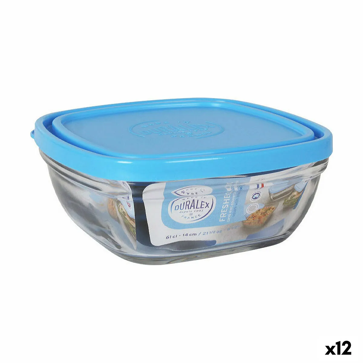 Porta Pranzo Quadrato con Coperchio Duralex FreshBox Azzurro 610 ml 14 x 14 x 6 cm (12 Unità)