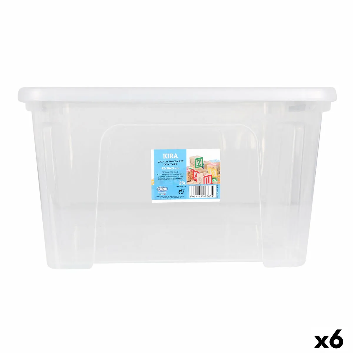 Scatola portaoggetti con coperchio Dem Kira Plastica Trasparente 25 L 42 x 36 x 25 cm (6 Unità)