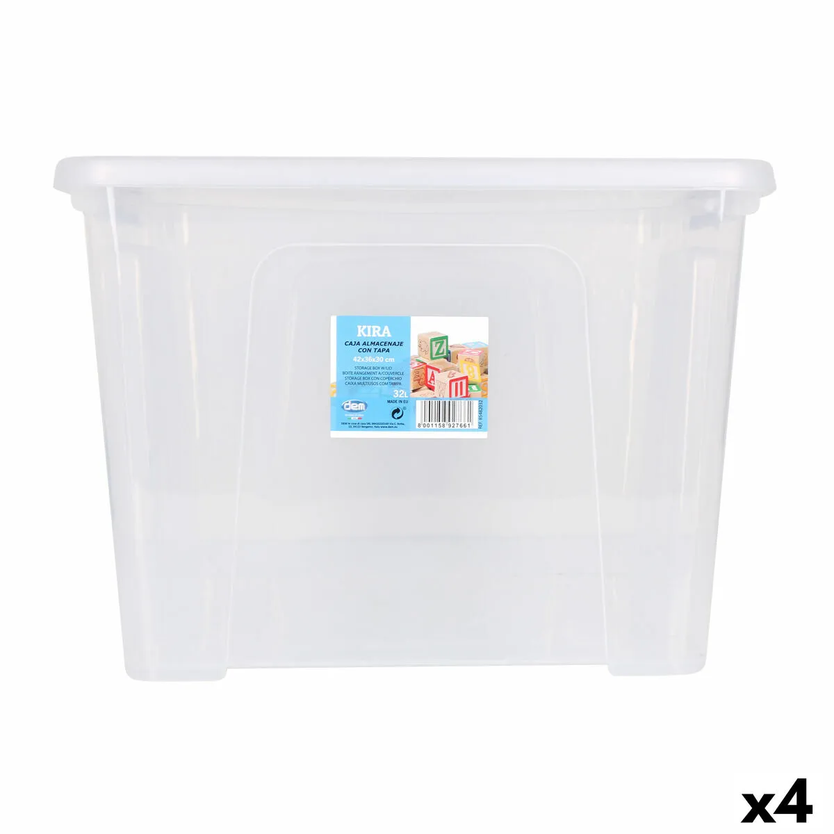 Scatola portaoggetti con coperchio Dem Kira Plastica Trasparente 32 L 42 x 36 x 30 cm (4 Unità)