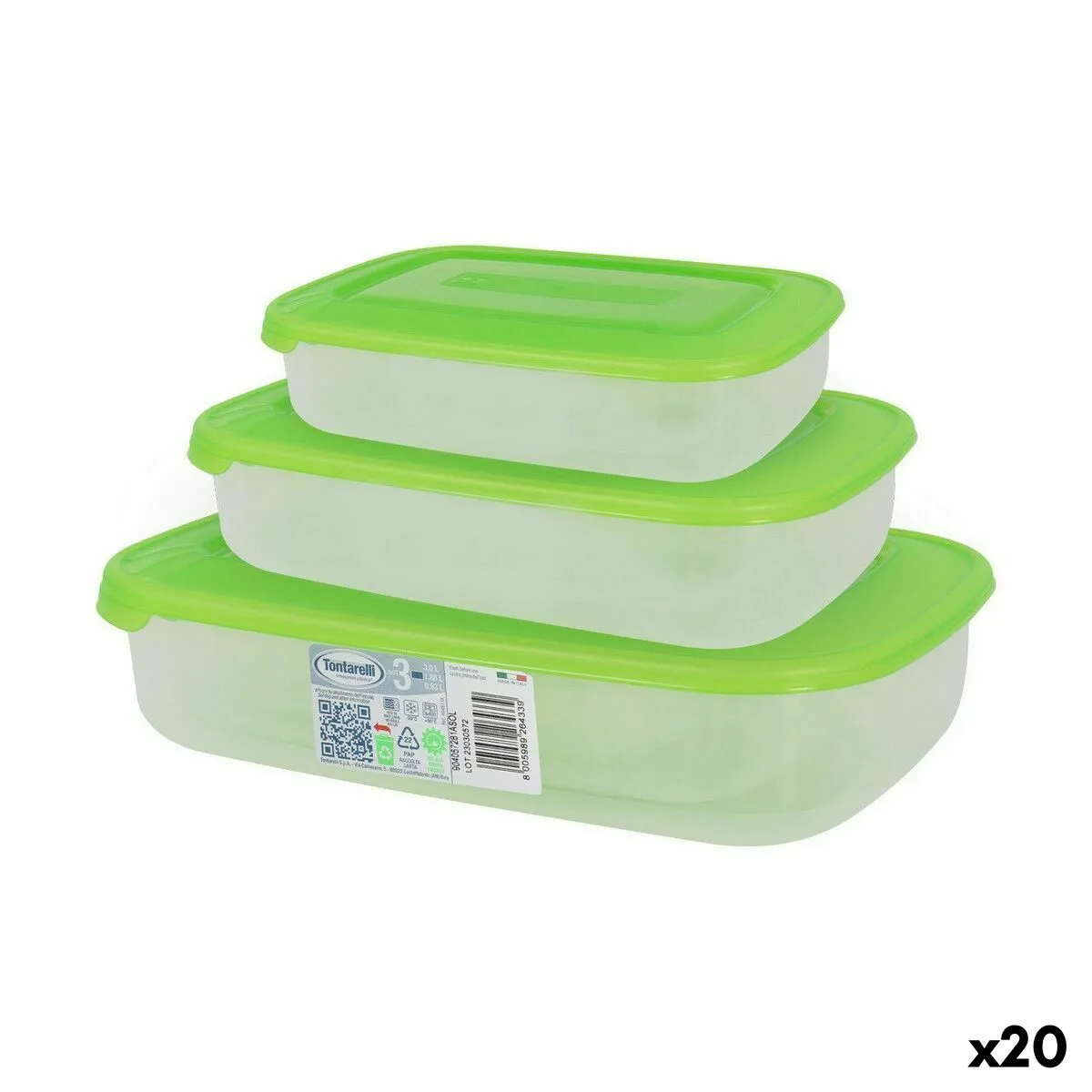 Set di 3 scatole porta pranzo Tontarelli Family Verde Rettangolare 29,6 x 19,8 x 7,7 cm (20 Unità)