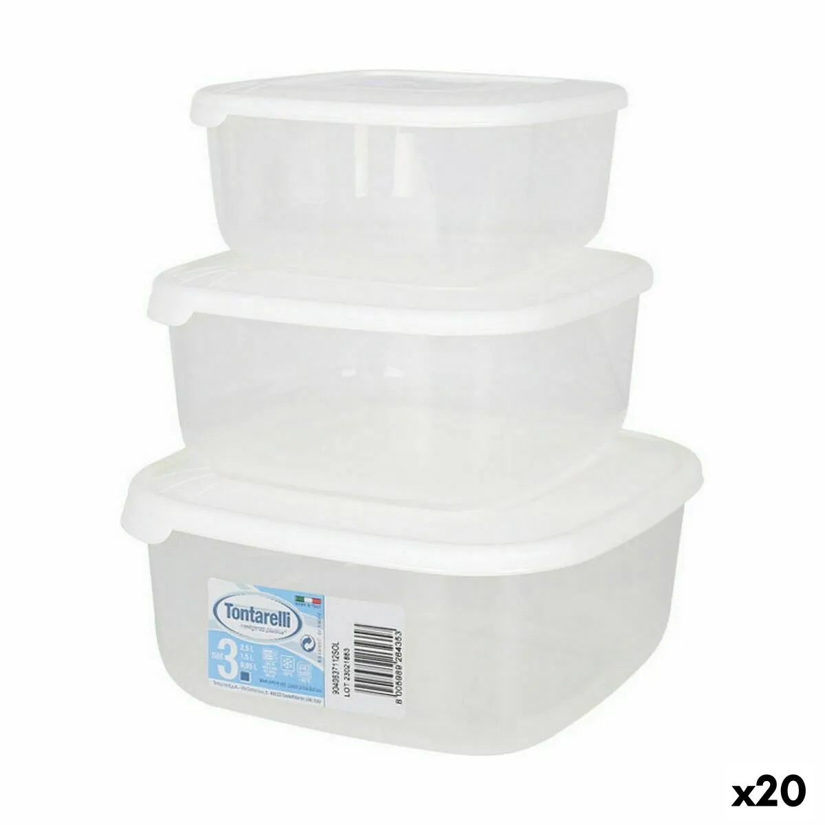 Set di 3 scatole porta pranzo Tontarelli Family Bianco 20 x 20 x 9,4 cm (20 Unità)