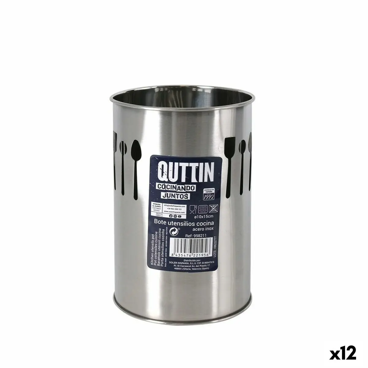 Contenitore per Utensili da Cucina Quttin Acciaio inossidabile Argentato 10 x 15 x 10 cm (12 Unità)