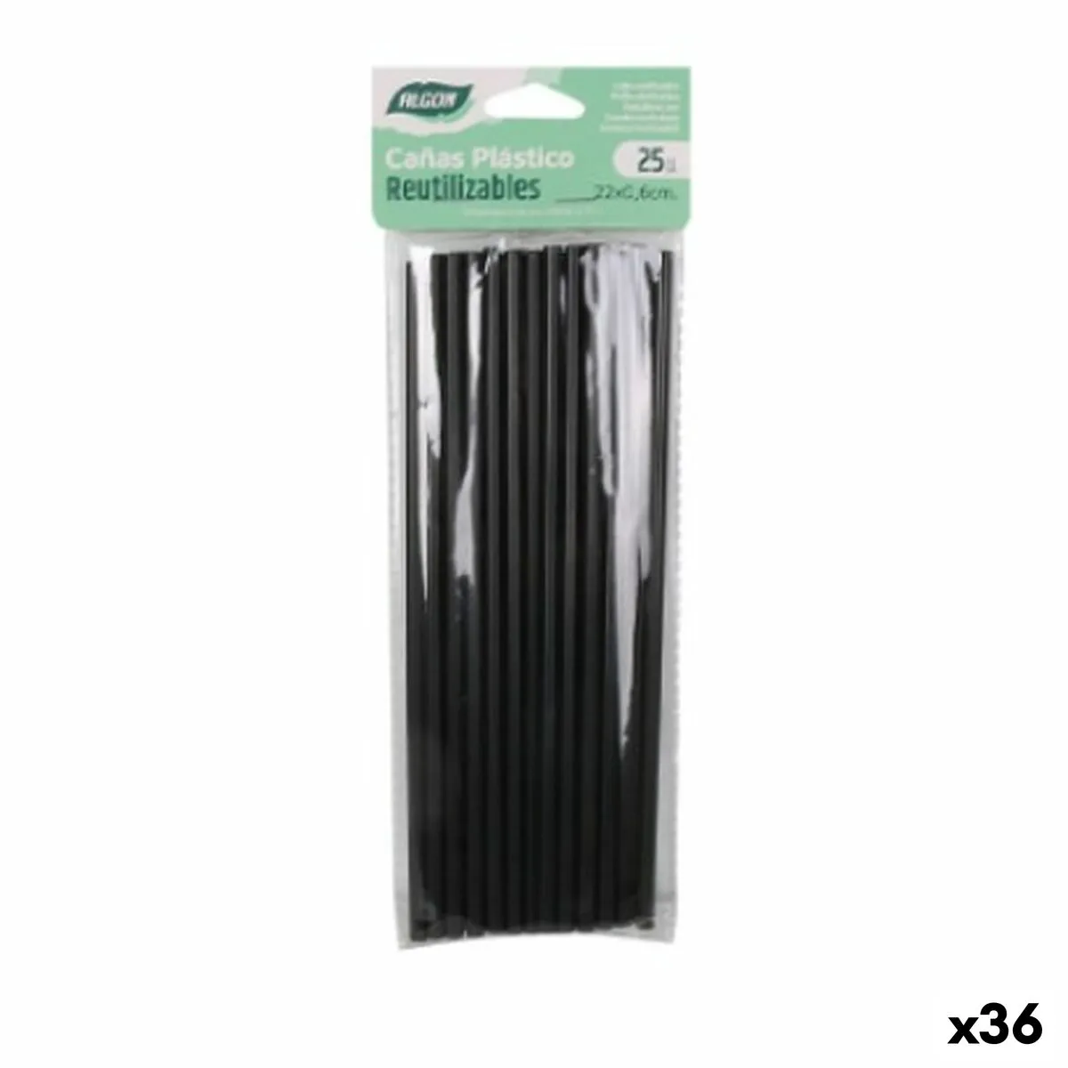 Cannucce Riutilizzabili Algon Nero Plastica 36 Unità 22 cm 6 mm