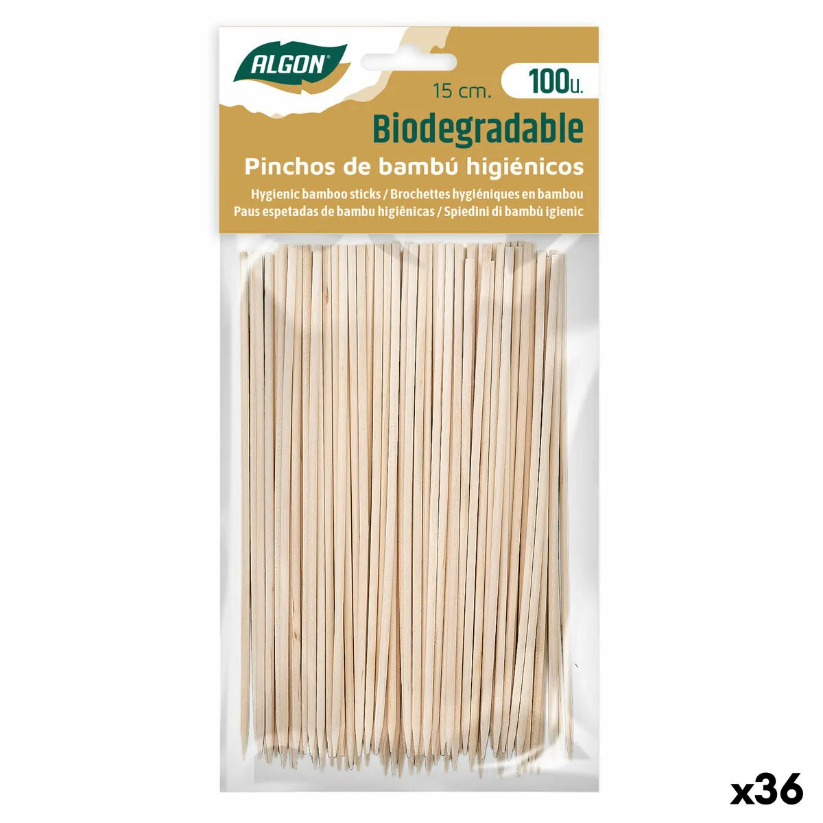 Set di Spiedini per Barbecue Algon Bambù 150 x 2,5 x 15 mm (100 Pezzi) (36 Unità)