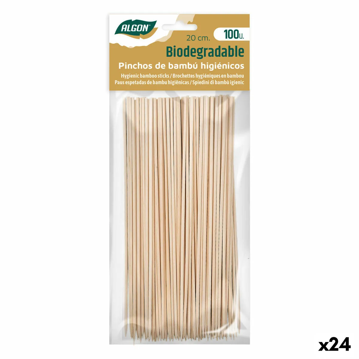 Set di Spiedini per Barbecue Algon Bambù 200 x 2,5 x 20 mm (100 Pezzi) (24 Unità)