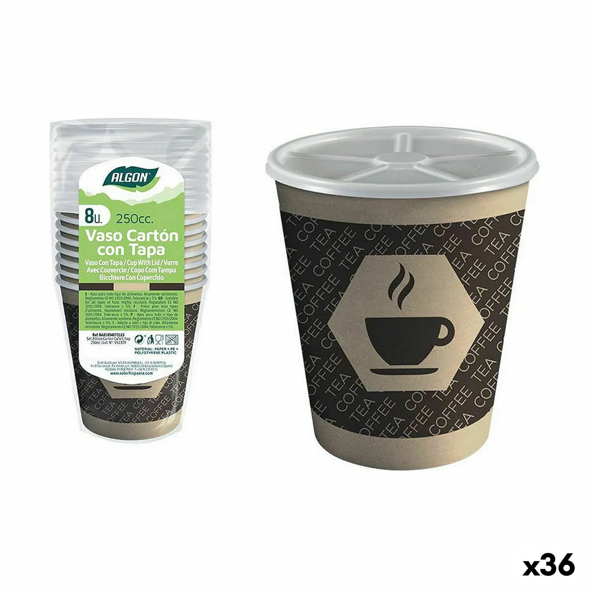 Set di Bicchieri Algon Cartone Caffè 8 Pezzi 250 ml (36 Unità)