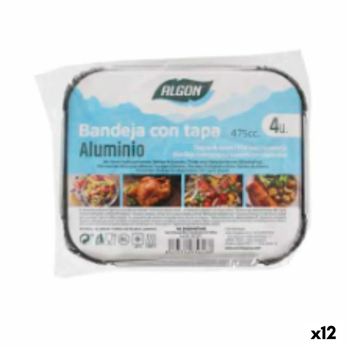 Vassoio con coperchio Algon Alluminio Rettangolare 475 ml 15 x 12 x 1,5 cm (12 Unità)