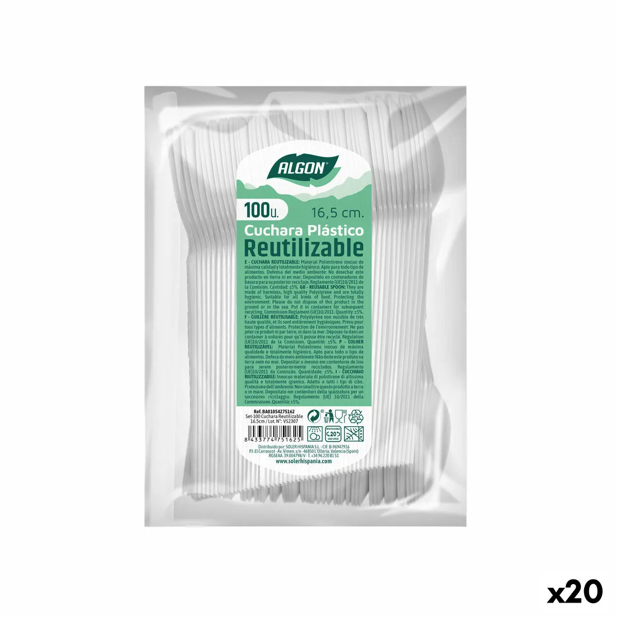 Set di Cucchiai Algon Riutilizzabile Bianco 20 Unità 16,5 cm