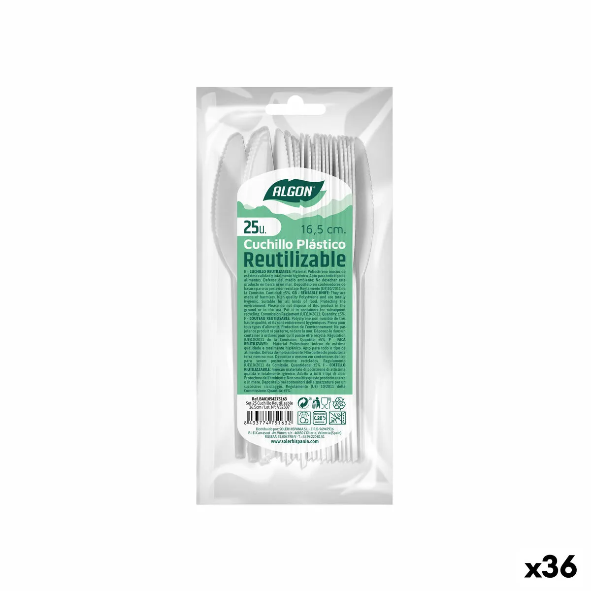 Set di Coltelli Algon Riutilizzabile Bianco 36 Unità 16,5 cm