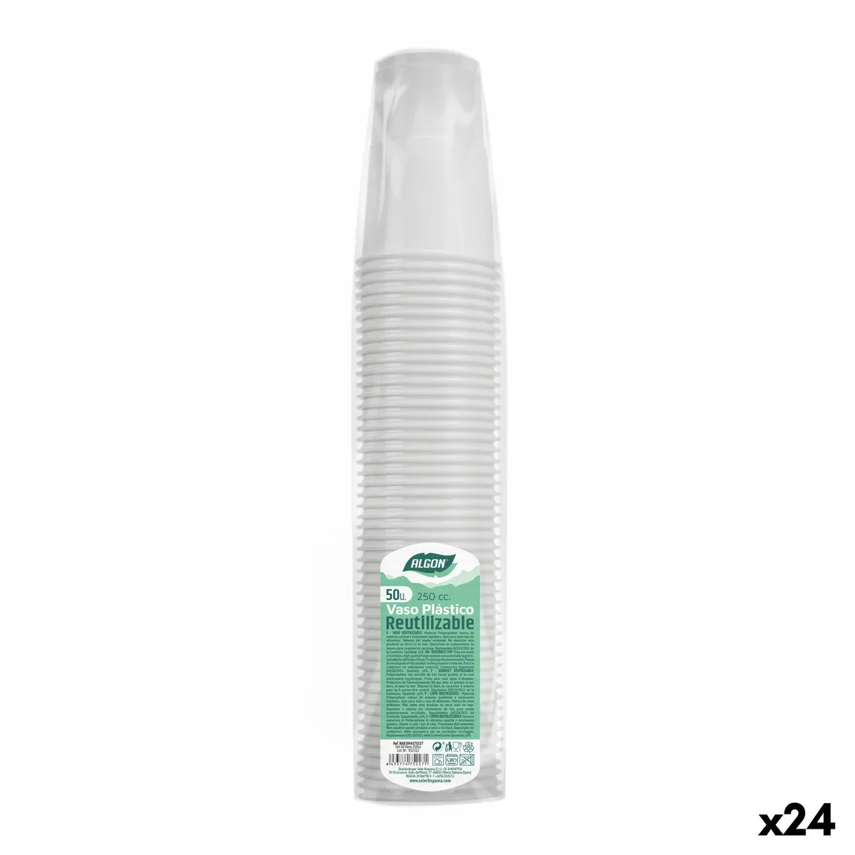 Set di bicchieri riutilizzabili Algon Bianco 24 Unità 250 ml (50 Pezzi)