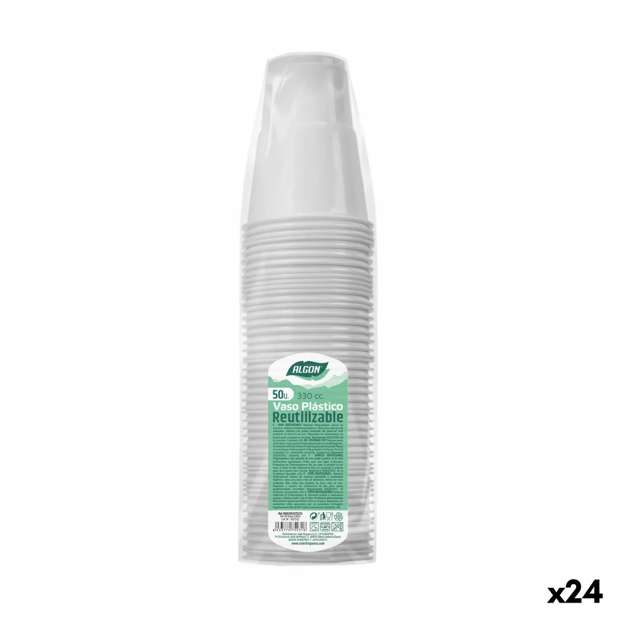 Set di bicchieri riutilizzabili Algon Bianco 24 Unità 330 ml (50 Pezzi)