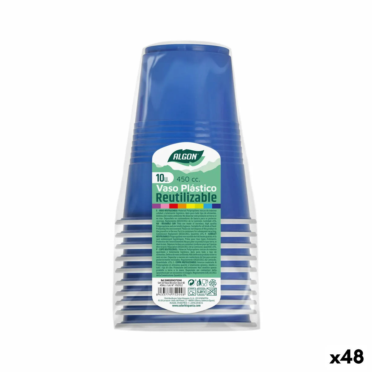 Set di bicchieri riutilizzabili Algon Azzurro 48 Unità 450 ml (10 Pezzi)