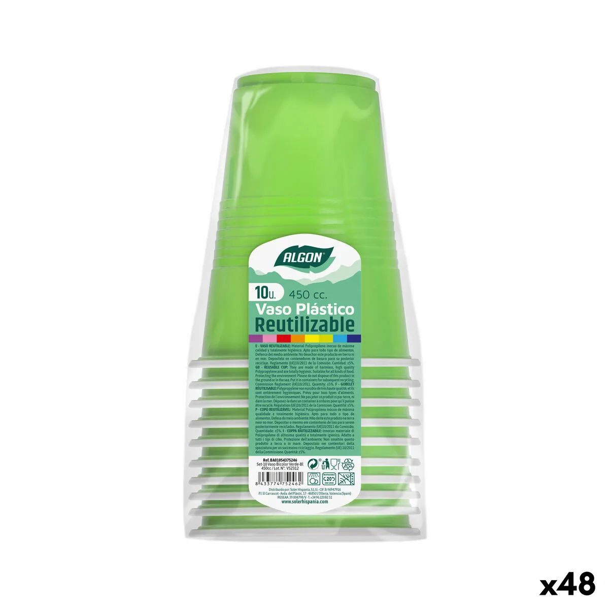 Set di bicchieri riutilizzabili Algon Verde 48 Unità 450 ml (10 Pezzi)