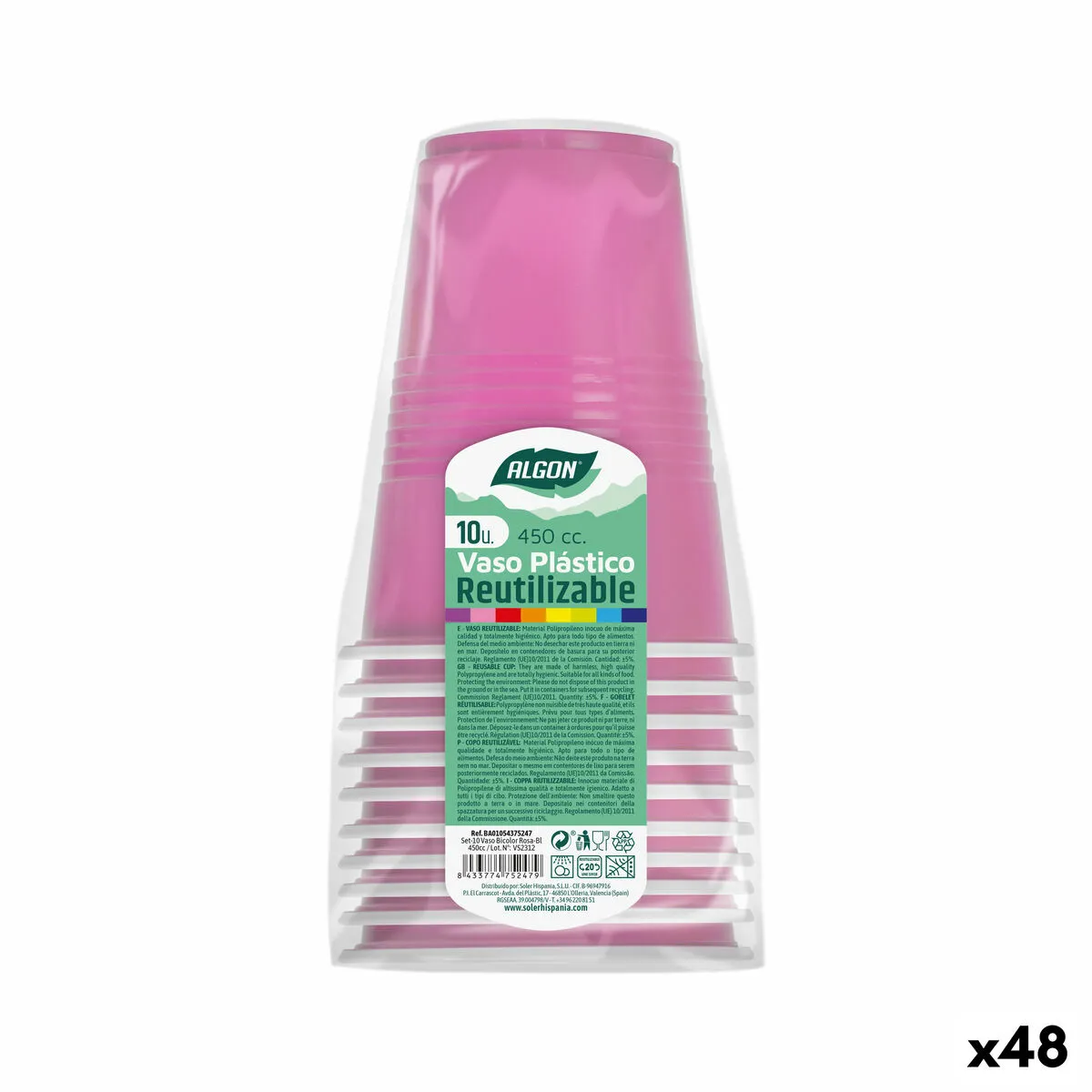 Set di bicchieri riutilizzabili Algon Rosa 48 Unità 450 ml (10 Pezzi)