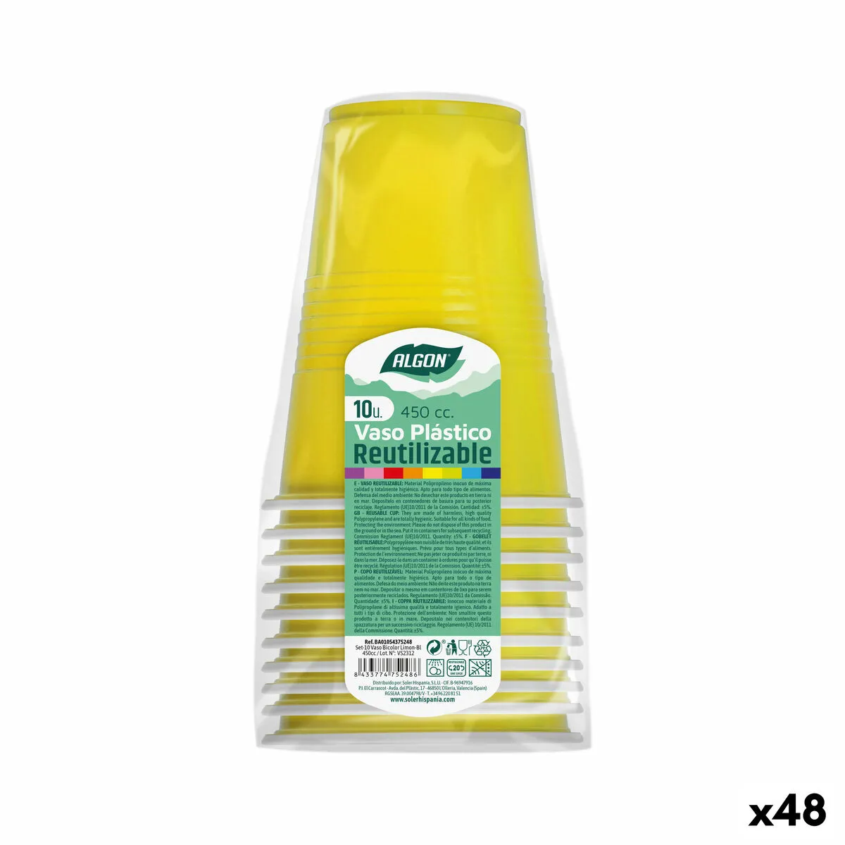 Set di bicchieri riutilizzabili Algon Giallo 48 Unità 450 ml (10 Pezzi)