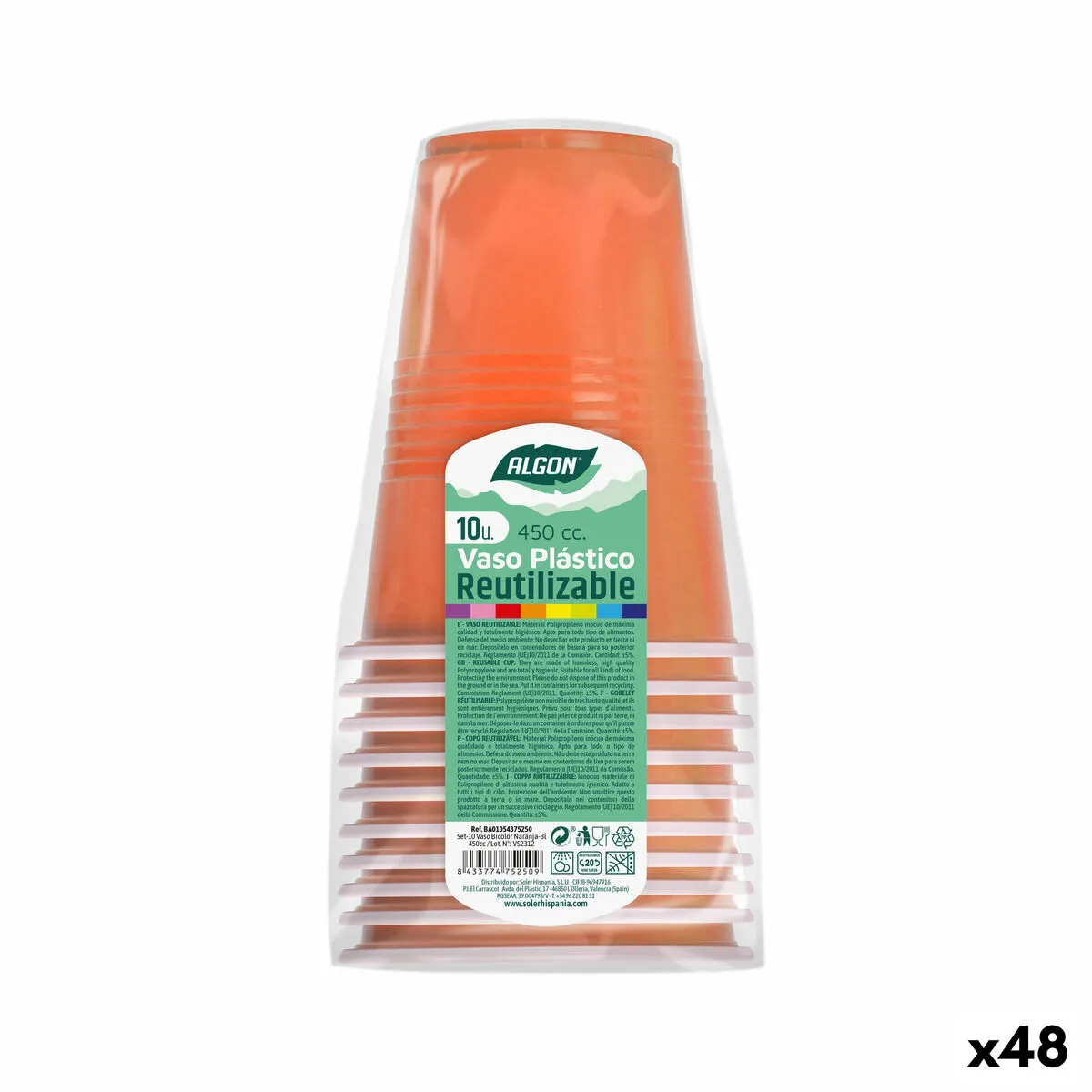 Set di bicchieri riutilizzabili Algon Arancio 48 Unità 450 ml (10 Pezzi)