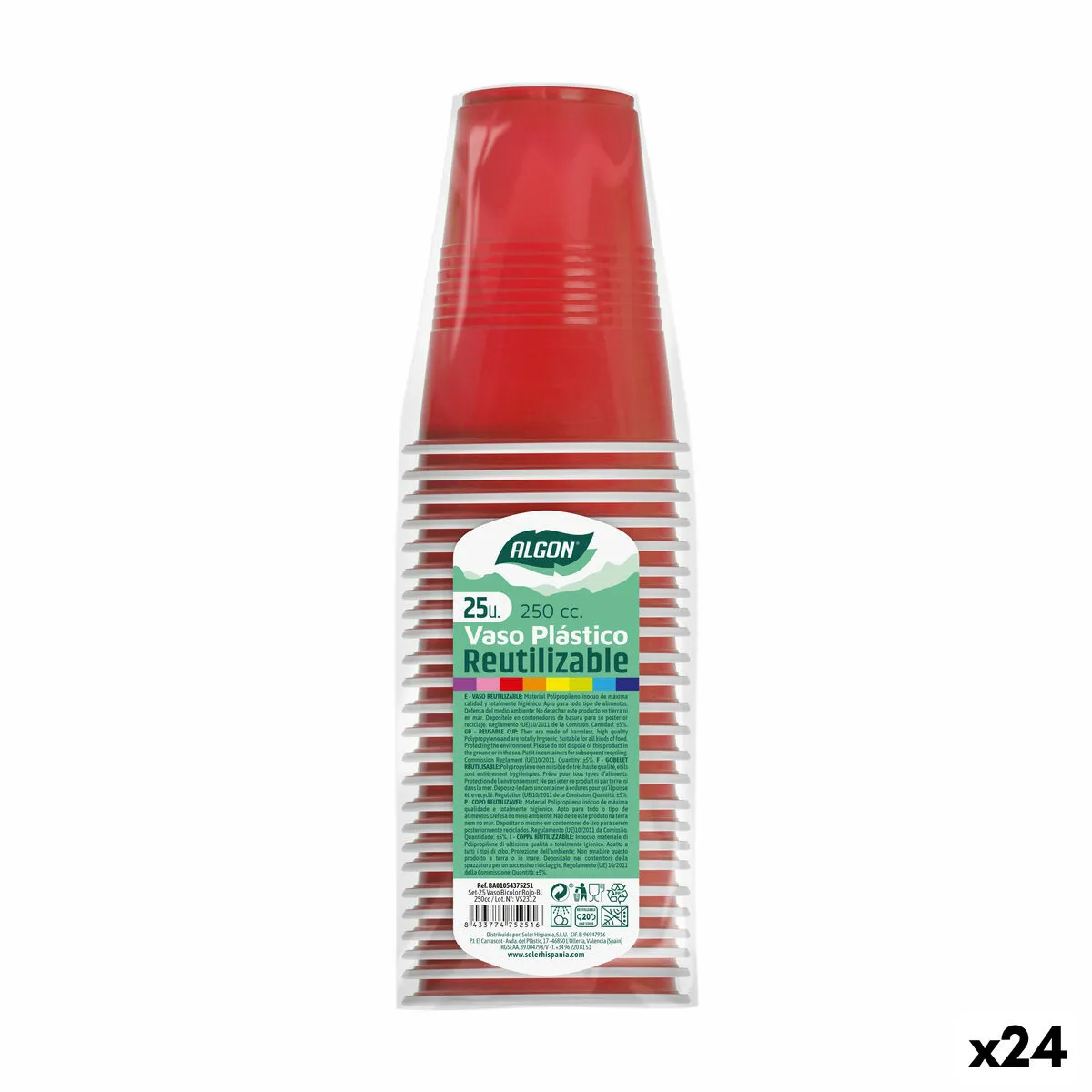 Set di bicchieri riutilizzabili Algon Rosso 24 Unità 250 ml (25 Pezzi)