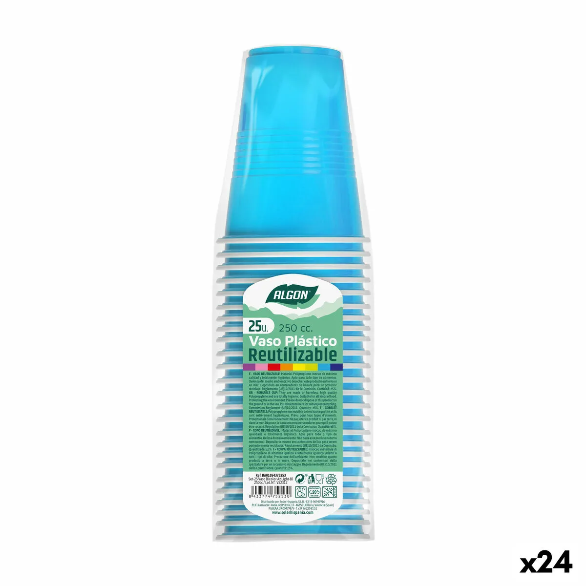 Set di bicchieri riutilizzabili Algon Azzurro Chiaro 24 Unità 250 ml (25 Pezzi)