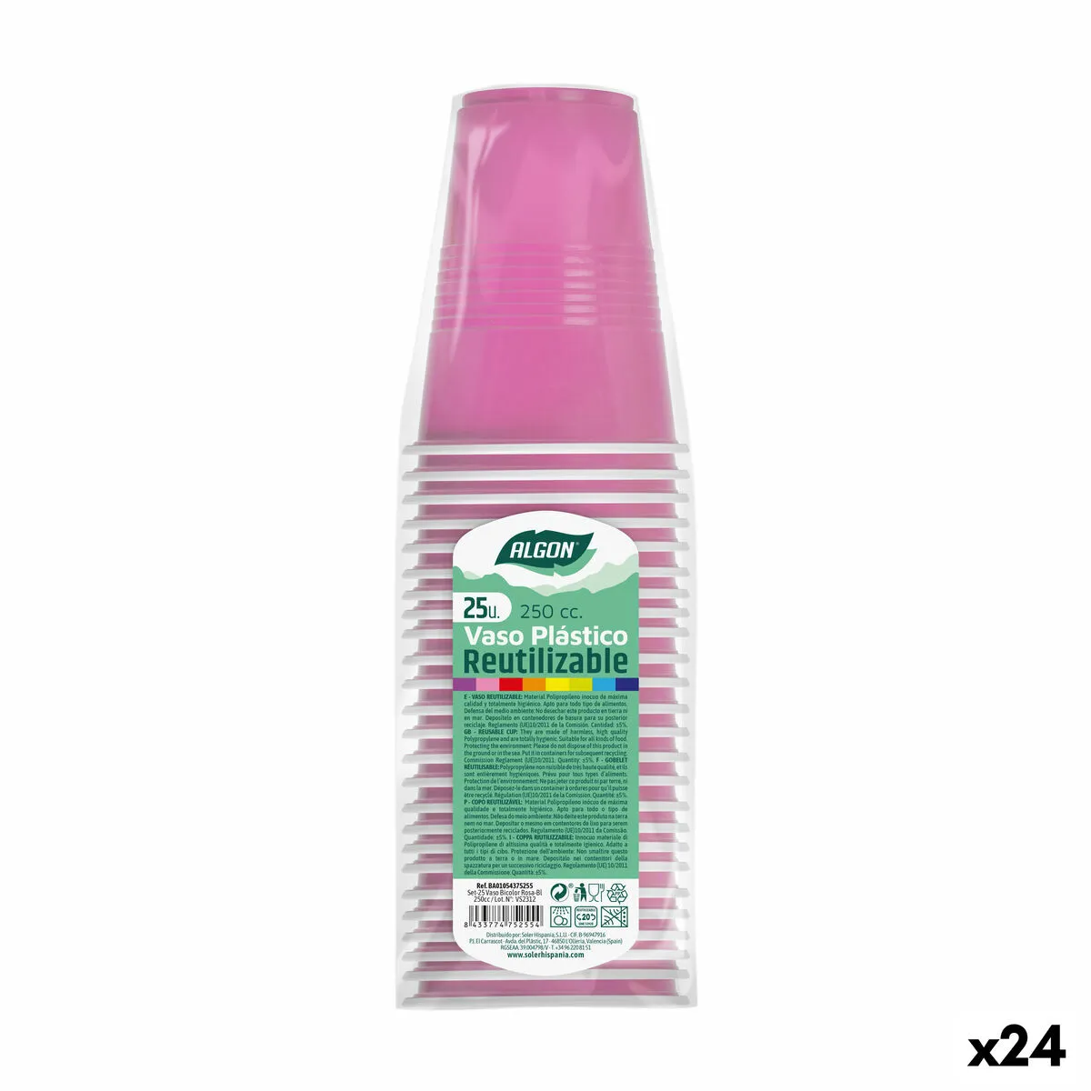 Set di bicchieri riutilizzabili Algon Rosa 24 Unità 250 ml (25 Pezzi)