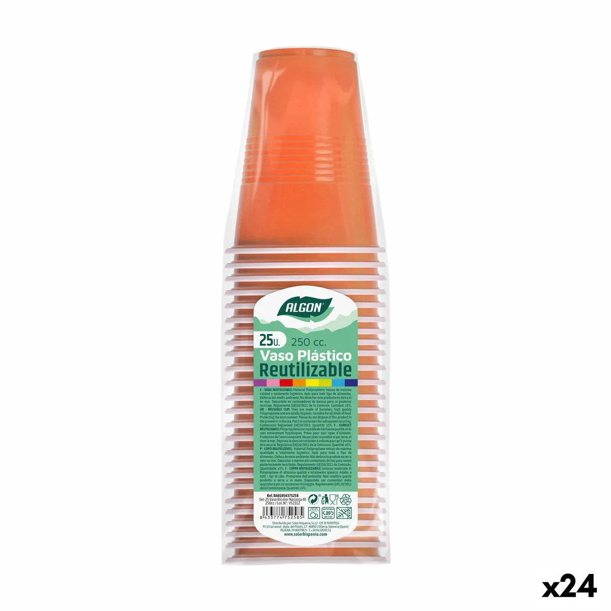 Set di bicchieri riutilizzabili Algon Arancio 24 Unità 250 ml (25 Pezzi)